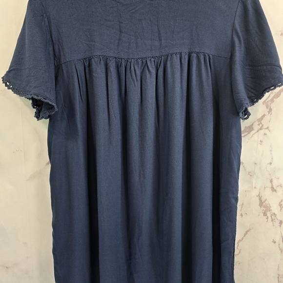 ModCloth Dress Womens Large Blue Shift Peasant Embroidered Floral Peace Mod - Picture 7 of 12